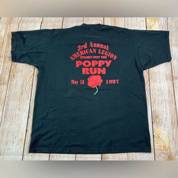 Vintage 90s American Legion Black T Shirt Poppy Run 1997 Large - Picture 1 of 6